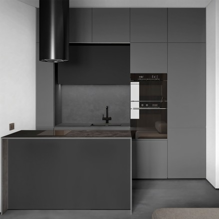 Cocina sin obras con vinilo adhesivo Color Gris oscuro en muebles, lavable, ignífugo y resistente a productos de limpieza.