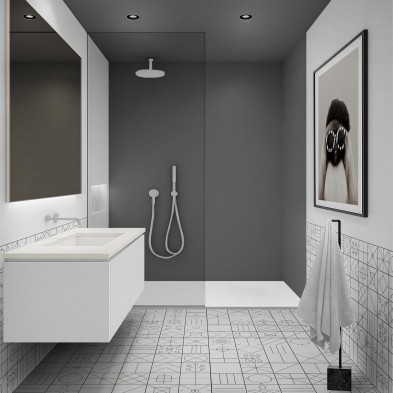 Baño moderno renovado con vinilo adhesivo Color Gris oscuro en la pared de ducha, impermeable y antibacterias