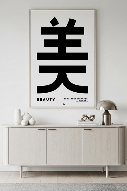Póster tipográfico japonés sobre la belleza, para recibidor, estilo contemporáneo, sin PVC y con tintas ecológicas