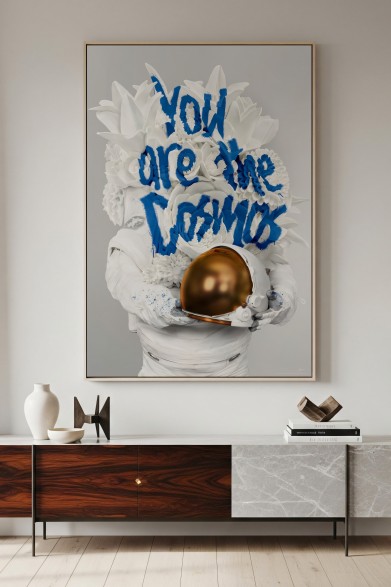 COSMOS Poster – Alabaster Astronaut & Cobalt Blue Text
