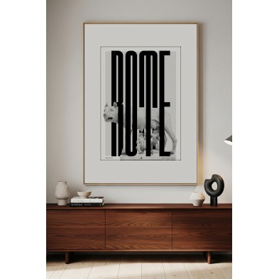 Art print featuring Romulus and Remus decorating a modern-style living room.
