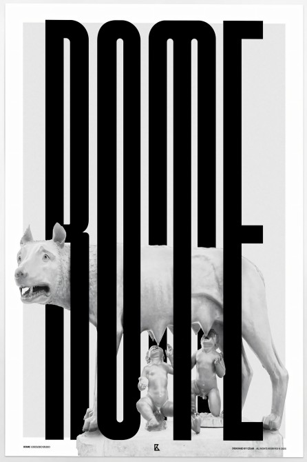 Art print featuring Romulus and Remus, a modern typographic poster for eclectic and contemporary decor.