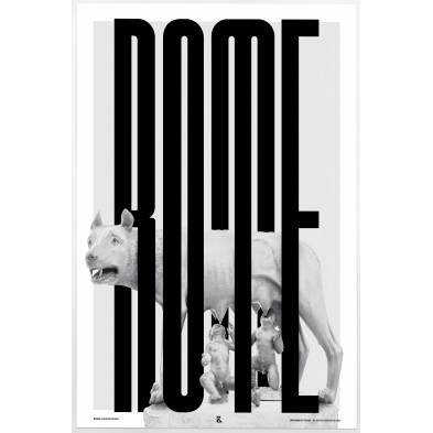 Art print featuring Romulus and Remus, a modern typographic poster for eclectic and contemporary decor.