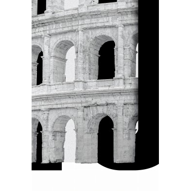 Typographic poster about Rome showing the Colosseum, a contemporary graphic design about art and architecture. Lokoloko Detail.