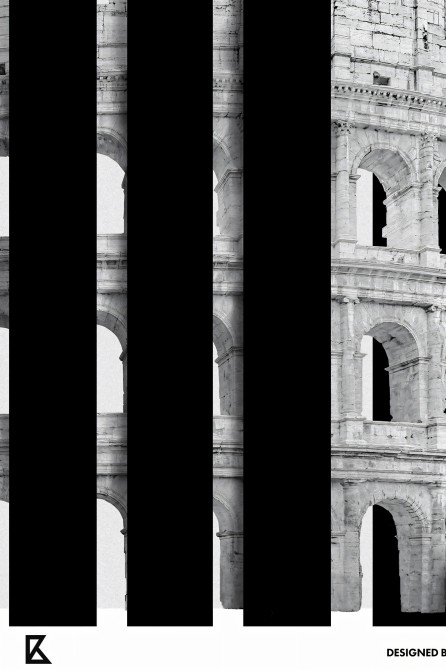 Póster de Roma con imagen  del Coliseo para una decoración moderna. Imagen detalle en blanco y negro. Lokoloko diseño.