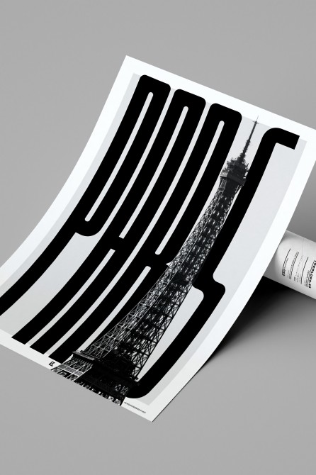 Modern artistic poster of Paris with a bold typographic style. PVC-free and eco-friendly inks.