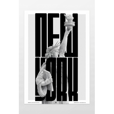 Diseño tipográfico de New York con la imagen de la Estatua de la Libertad. Poster eco libre de PVC.