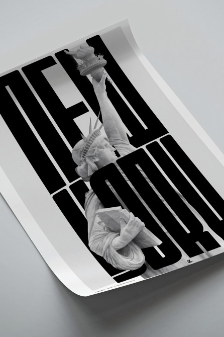 Black and white typographic poster of NEW YORK featuring the Statue of Liberty. Eco-friendly, PVC-free poster.