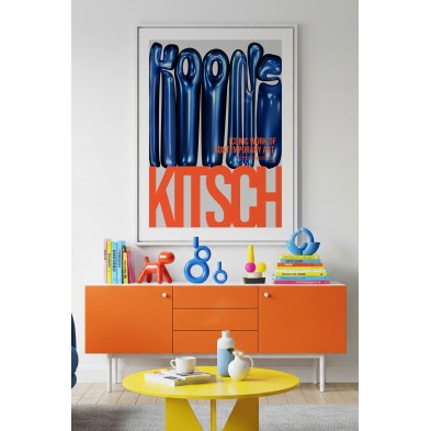 KITSCH poster with Jeff Koons-style inflatable blue letters. PVC-free and eco-friendly inks.