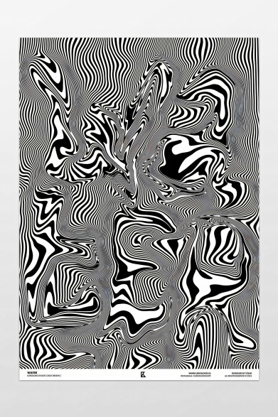 Póster blanco y negro con diseño óptico de la palabra WATER. Sin PVC.