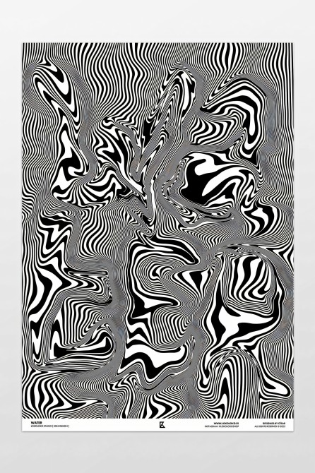 Artistic poster image with hypnotic black and white lines. PVC free.