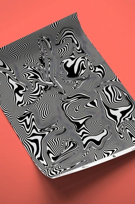 Decorative poster with typography camouflaged in abstract lines.