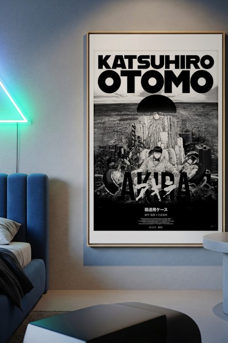 Poster homenaje manga y anime de estilo cyberpunk para decoración moderna.