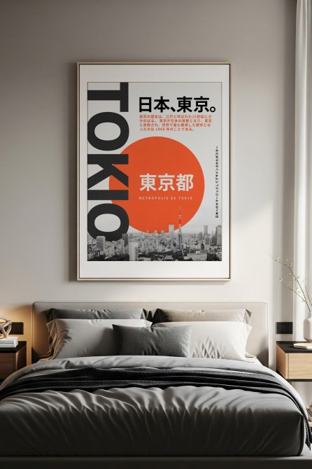 Lámina urbana de Tokio con estética moderna para cabeceros y dormitorios