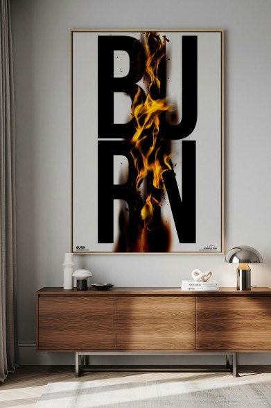 BURN Poster – Black Typography with Flame
