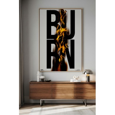BURN Poster – Black Typography with Flame