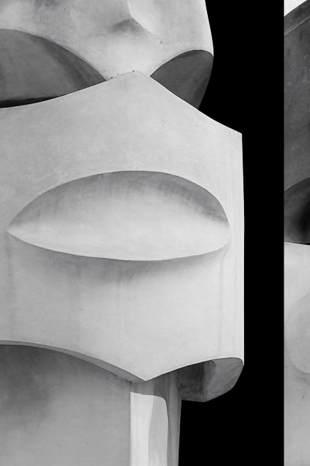 Poster with La Pedrera chimneys and black letters, PVC-free poster