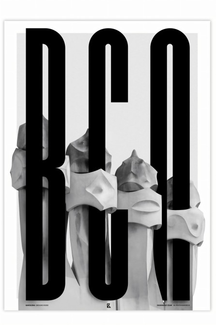 Póster tipográfico de Barcelona en blanco y negro sin PVC