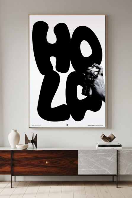 Póster tipográfico HOLA BN en blanco y negro, para decoraciones modernas, tintas eco, sin PVC