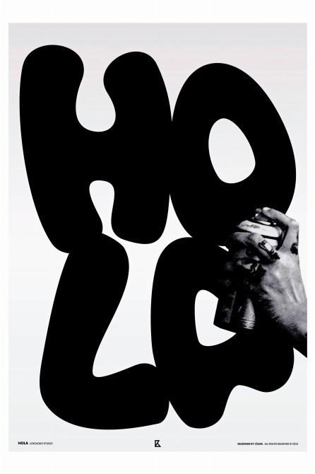 Póster HOLA BN moderno y urbano, negro sobre blanco, tintas ecológicas. Sin PVC
