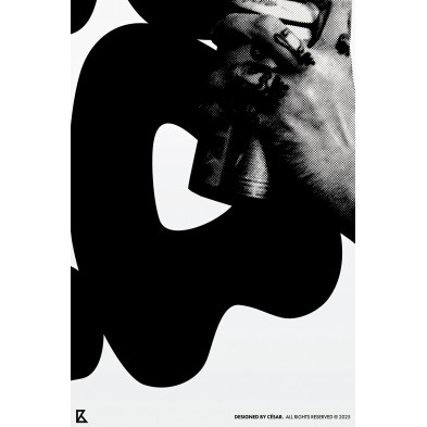 HOLA BN, póster blanco y negro, diseño con tipografía y mano estilo graffiti, detalle, sin Pvc