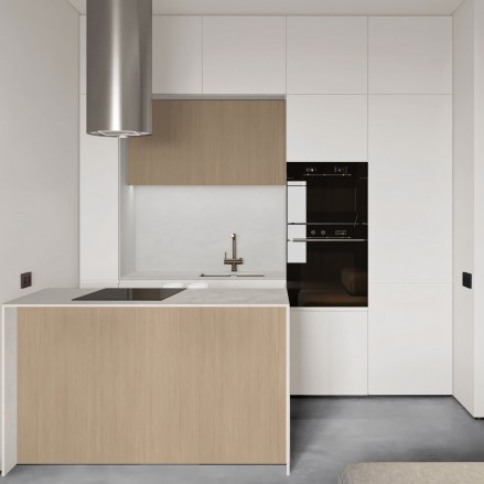 Revestimiento de vinilo adhesivo de color Blanco para cocina. Apto para muebles, es ignífugo y resistente a los vapores.