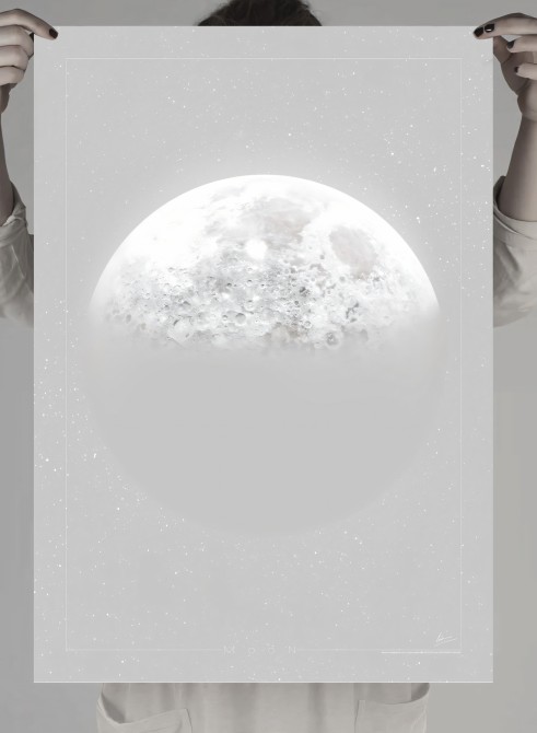 poster de la Luna en tonos grises