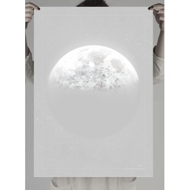 poster of the Moon in shades of gray